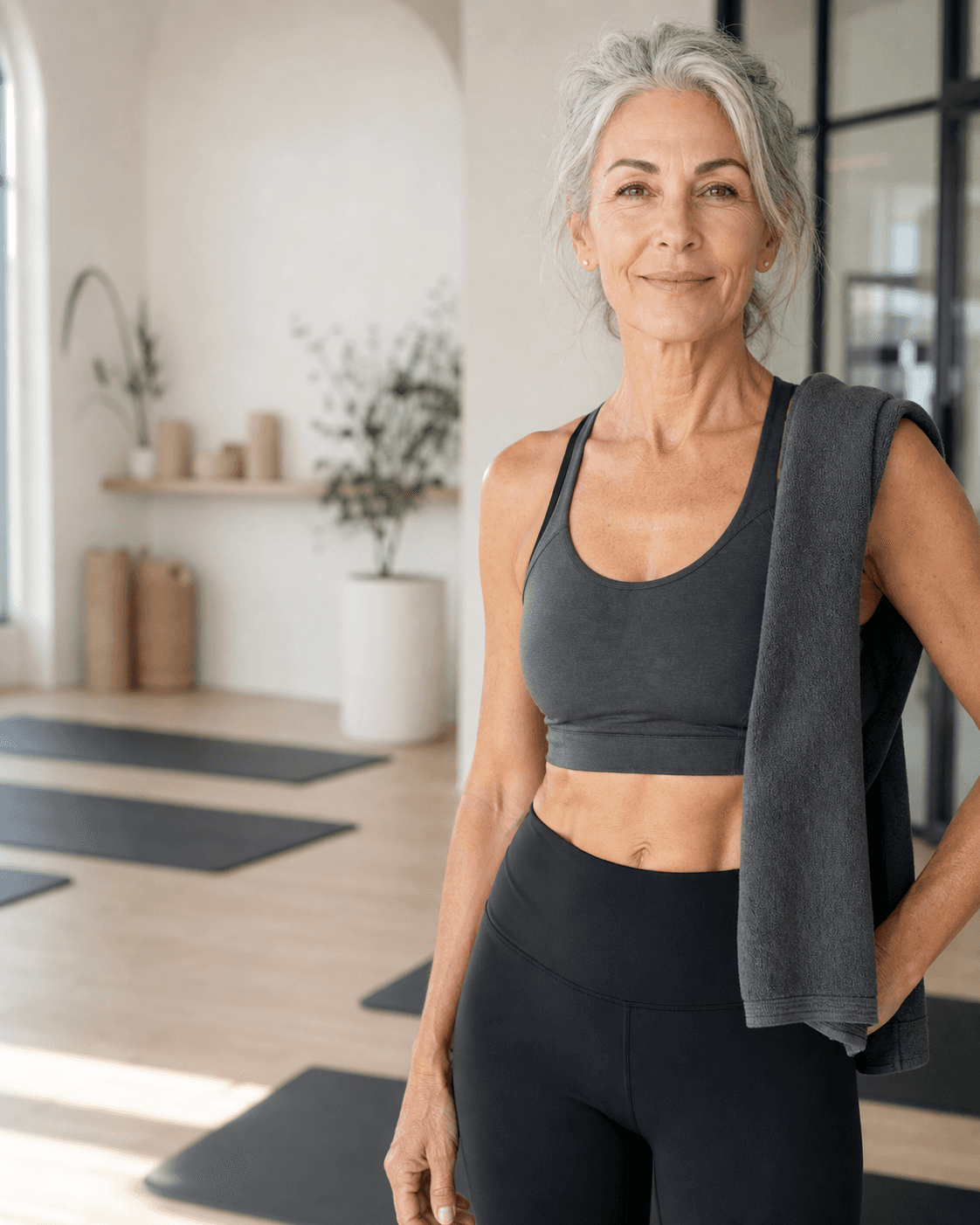 Athletic woman in her 60s after Pilates